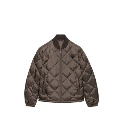 Prada Short Technical-fabric Down Jacket In Brown