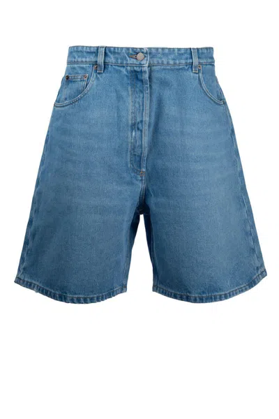 Prada Belted Shorts With Front And Back Pockets In Blue