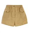 Prada Stretch Cotton Blend Shorts With Button Detail In Green