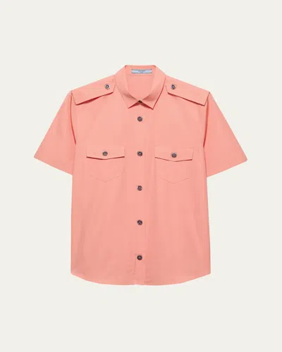 Prada Short-sleeve Cotton Utility Shirt In Pink