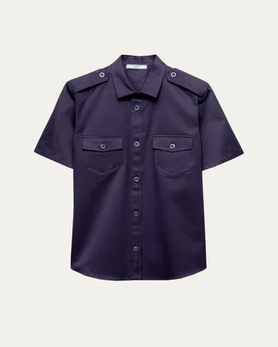 Prada Short-sleeve Cotton Utility Shirt In Blue
