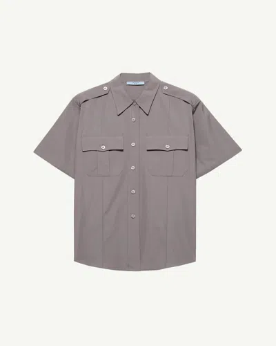 Prada Short-sleeve Cotton Utility Shirt In Gray