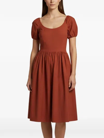 Pre-owned Prada Short-sleeve Midi Dress In Brown