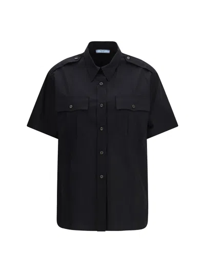 Prada Short-sleeve Poplin Shirt In Black