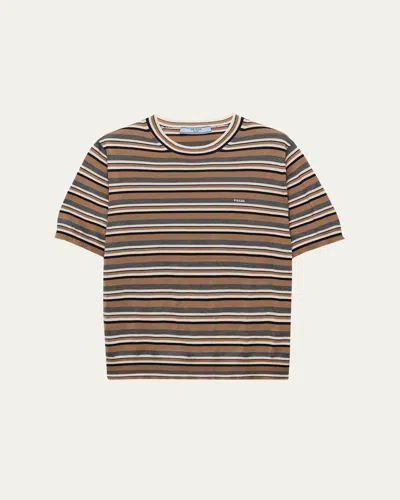 Prada Short-sleeve Striped Jersey T-shirt In Brown