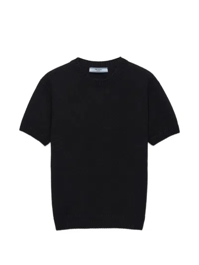 Prada Short-sleeved Cashmere Sweater In Black