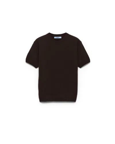 Prada Short-sleeved Cashmere Sweater In Dunkelbraun