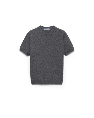 Prada Short-sleeved Cashmere Sweater In Gray