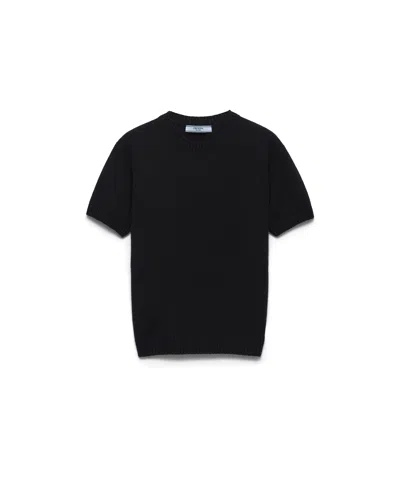 Prada Short-sleeved Cashmere Sweater In Schwarz