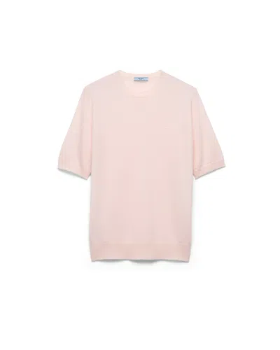 Prada Kurzärmliges T-shirt Aus Kaschmir In Pink