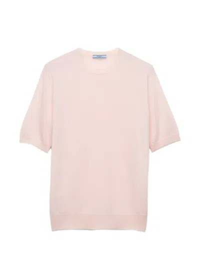 Prada Short-sleeved Cashmere T-shirt In Pink