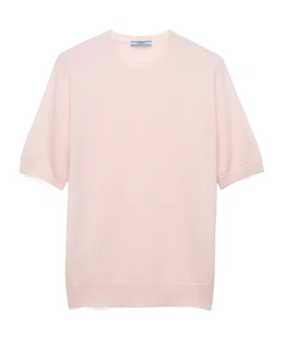 Prada Short-sleeved Cashmere T-shirt In Pink