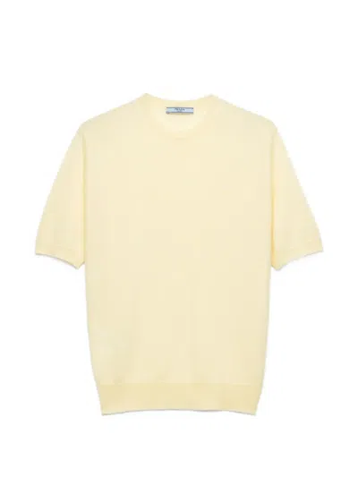 Prada Short-sleeved Cashmere T-shirt In Yellow