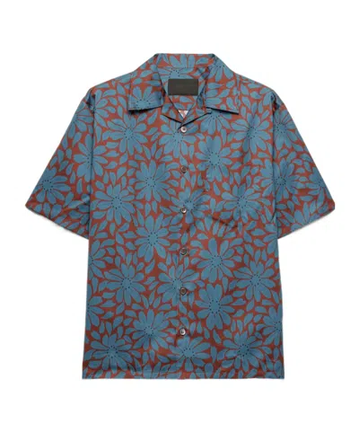 Prada Short-sleeved Cotton-blend Shirt In Gray