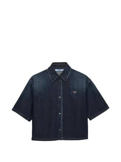 Prada Short-sleeved Denim Shirt In Blue