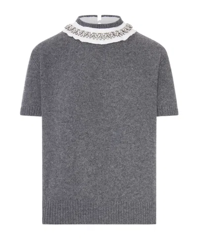 Prada Short-sleeved Knit Top In Gray