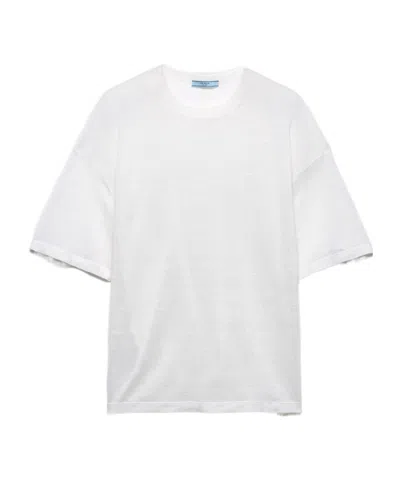 Prada Short-sleeved Linen T-shirt In White
