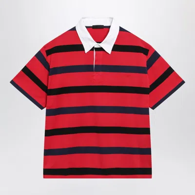 Prada Striped Polo T-shirt In Red