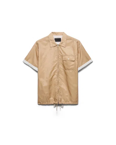 Prada Men's Short-sleeved Re-nylon Zipper Shirt In Brown
