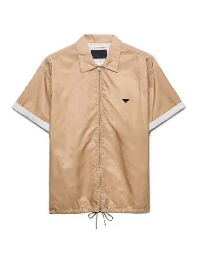 Prada Short-sleeved Re-nylon Zipper Shirt In Neutral