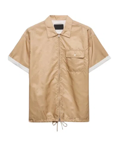 Prada Short-sleeved Re-nylon Zipper Shirt In Brown
