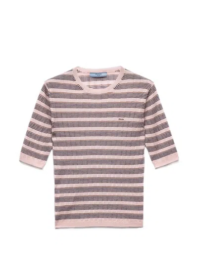 Prada Short-sleeved Striped Cashmere And Silk Sweater In Multi