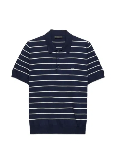 Prada Short-sleeved Striped Cotton Polo Shirt In Black