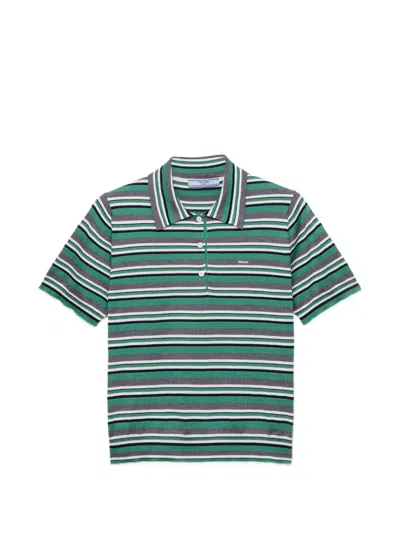 Prada Short-sleeved Striped Cotton Polo Shirt In Green
