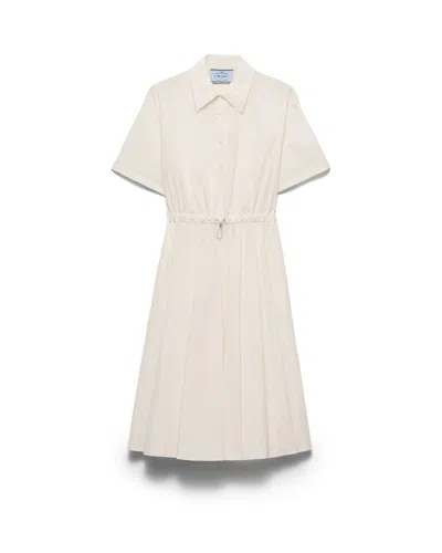 Prada Short-sleeved Technical Pongé Dress In Neutral