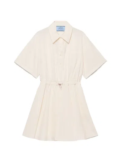 Prada Short-sleeved Technical Pongé Dress In White