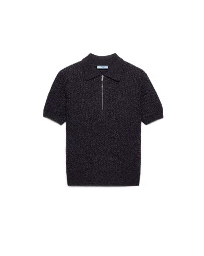 Prada Short-sleeved Wool And Mouliné Cashmere Polo Sweater In Brown