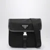 Prada Fabric Leather Shoulder Bag Adjustable Strap Front Flap In Black