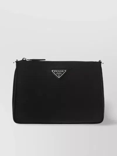 Prada Shoulder Bag In Re-nylon With External Pocket In Black