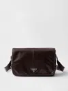 Prada Mens Grey Branded-plaque Patent-leather Shoulder Bag In Brown