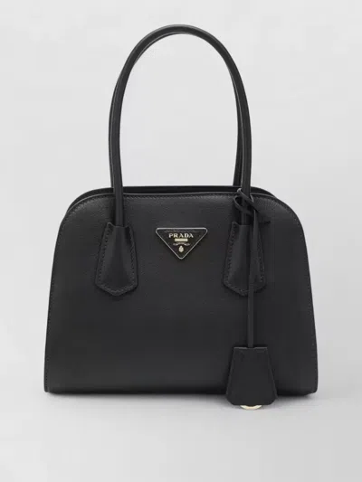 Prada Shoulder Bag Metal Hardware Structured Shape Handles In Black