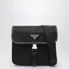 Prada Fabric Leather Shoulder Bag Adjustable Strap Front Flap In Black