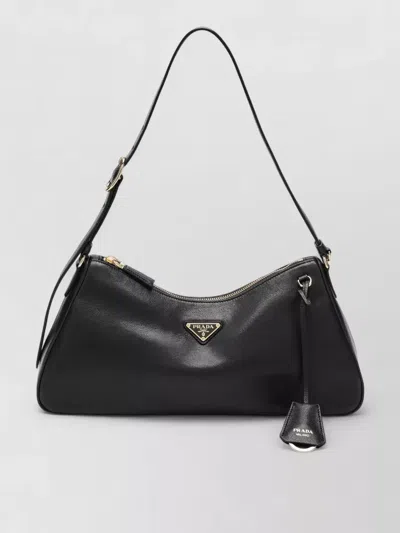 Prada Shoulder Bag Smooth Finish Adjustable Strap In Black