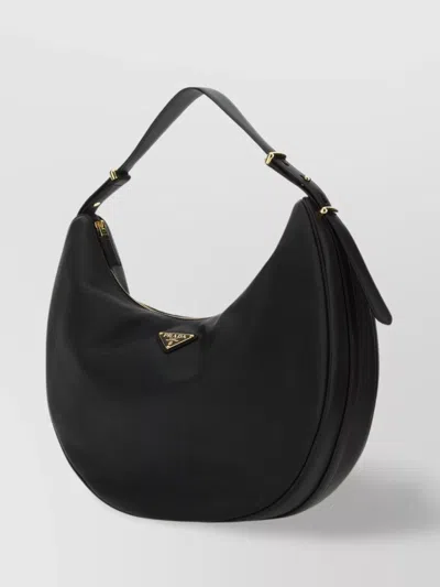 Prada Shoulder Bag With Adjustable Strap And Curved Structure In Black