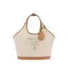 Prada Triangle Shape Canvas Handbag With Leather Trim In Neutrals