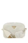 Prada Triangle-plaque Shearling Shoulder Bag In White
