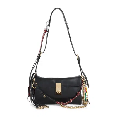 Prada Soft Sound Large Leather Shoulder Bag With Charms In Black