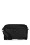 Prada Small Shoulder Bag With Adjustable Strap And Front Zip Pocket In Black