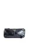 Prada Re-edition 2002 Medium Shiny Finish Leather Shoulder Bags In Black