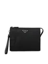 Prada Rectangular Re-nylon Clutch With Detachable Wrist Handle In Black