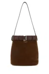 Prada Suede Buckle Cross-body Bag In Brown