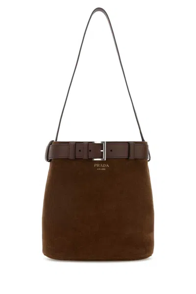 Prada Suede Buckle Cross-body Bag In Brown