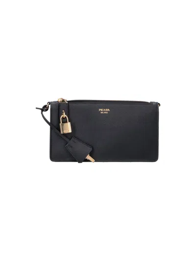 Prada Shoulder Pouch In Leather In Black