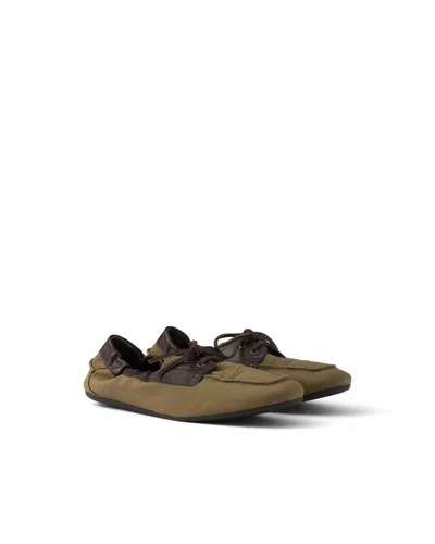 Prada Bootsschuhe Aus Gealtertem Canvas Und Leder In Brown