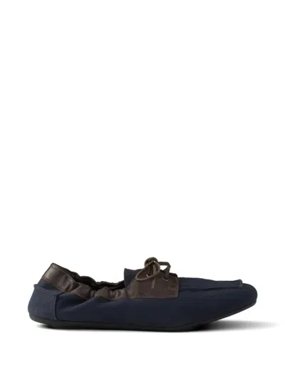 Prada Bootsschuhe Aus Gealtertem Canvas Und Leder In Blue