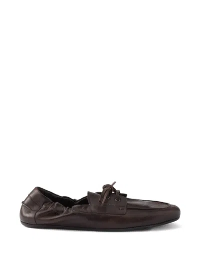 Prada Shuffle Antiqued Lace-up Boat Shoes In Multi